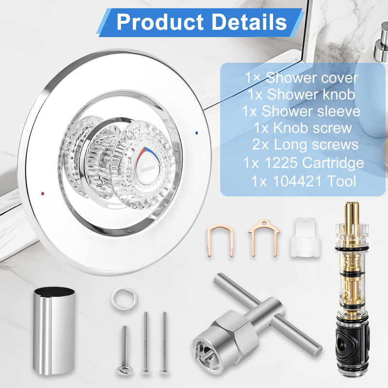 Shower Trim Kit, Compatible with Moen T470 Chateau Shower Trim Kit, With Replacement Cartridge and 104421 Removal Tool, Escutcheon, Shower handle, Tubes and Screws, Chorme Polished Chrome