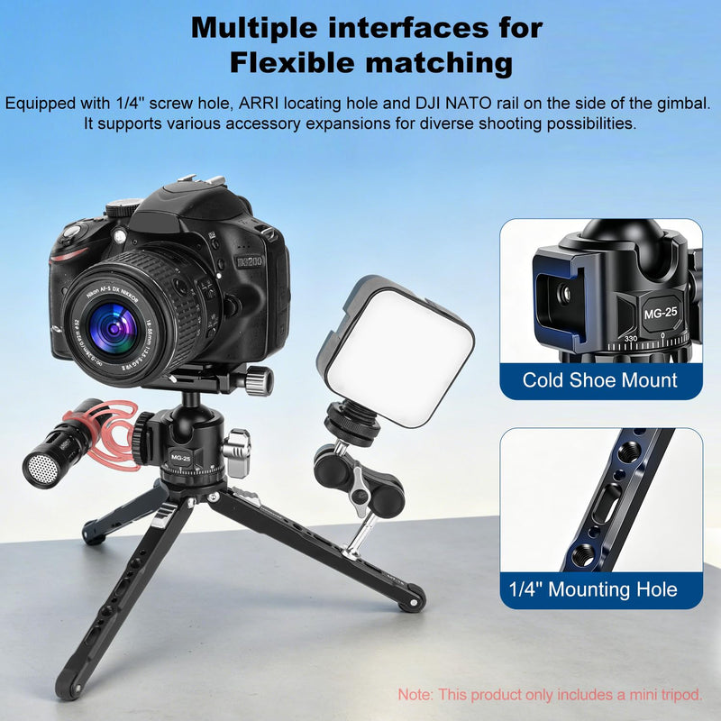 Koolehaoda 3-in-1 Mini Tripod Selfie Stick with Ball Head for Camera Phone | Cold Shoe Mount, 360° Rotation, Extension Pole 7.87"-23.2", Mantis Hook, Aluminum 480g, for Vlogging DSLR Action Cam Travel