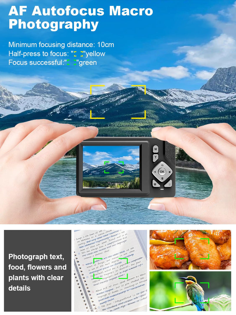 Digital Camera - 48MP, FHD 1080P, 18X Dig Zoom, Anti-Shake, 2.83" LCD, 32GB Card. Vlog Camera, Portable for Travel. Compact Point-and-Shoot for Kids, Teens, Students, Beginners (Black) Black