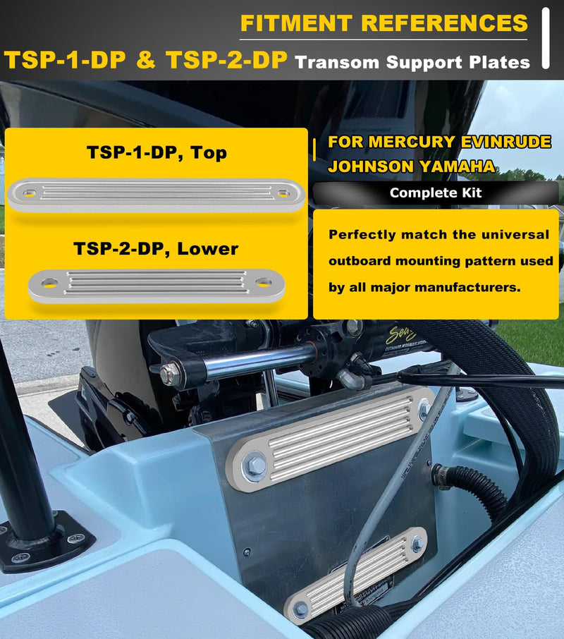 Camoo TSP-1 & TSP-2DP Transom Support Plate Kit for Top Bolt Holes Standard and Lower Bolt Holes Standard (12" x 2" & 15" X 2"), 3/8" Thickness Cast Aluminum, 2 Pack