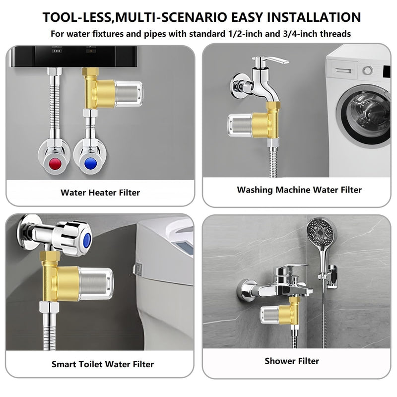 XZ03 Reusable Brass Sediment Filter, 40 Micron Washer Water Filter System, for Washing Machine, Heater, Camping, Protecting Appliances, Reduces Clothes Yellowing, Anti Scale Shower Filter