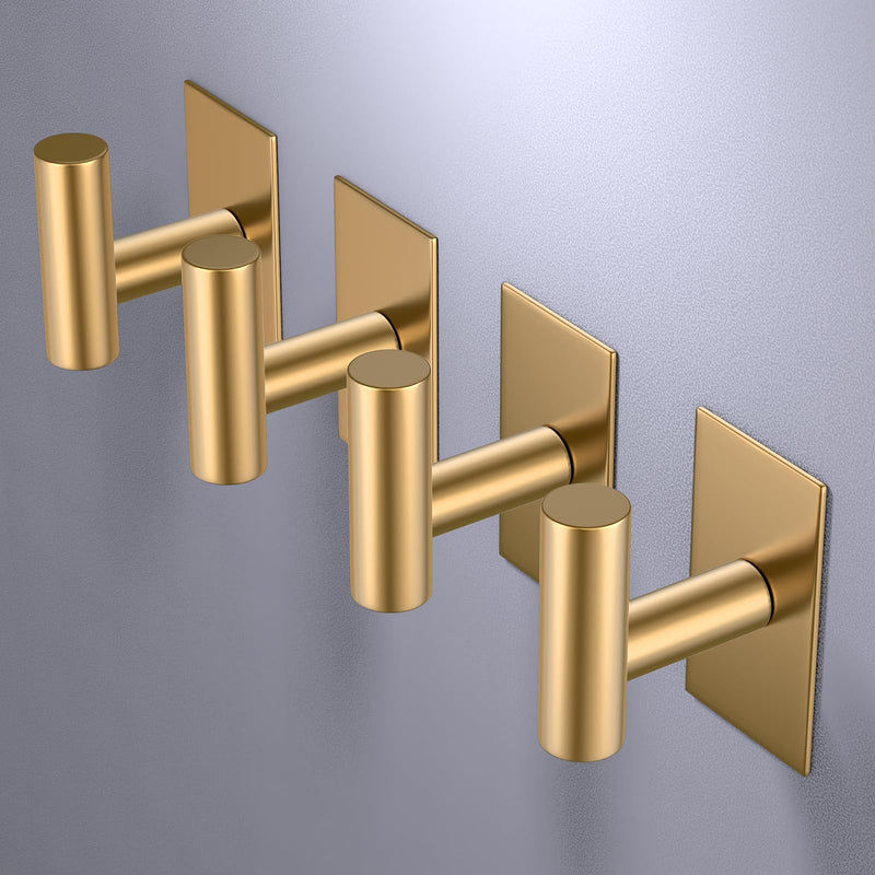 VAEHOLD Wall Towel Hooks, Heavy Duty Sticky Holder Waterproof Towel Hooks for Hanging Coat, Clothes, Closet Hook Wall Mount for Kitchen (Gold, 4 Pack) Gold