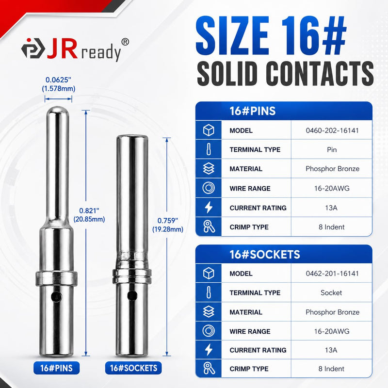 Deutsch Connector Pins and Sockets,Barrel Style Contact Pin Kit16-20AWG,13A | ST6364-050 Male and Female Solid Terminals Connectors, 50 Pairs Sizes 16 Deutsch Contact Kit 0460-202-16141P/0462-201-16141S Solid Contact Size 16:13A (Max),16-20 AWG