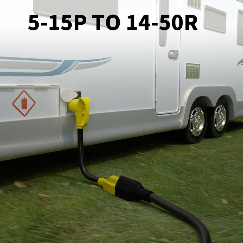 RV 50 Amp to 110 Adapter 12 inch, Heavy Duty 10/3 Gauge RV Electrical Adapter, NEMA 5-15P Male to NEMA 14-50R Female, STW 10AWG 15A 125V 1875W, Black-Yellow, ETL Listed