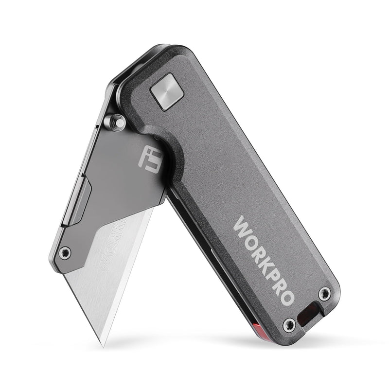 WORKPRO Premium Titanium Utility Knife, CNC Unibody, Lightweight Aluminium Handle Folding Box Cutter, Quick Change Blade Razor Knife,Ideal Gifts for Men Women, with 10 Extra Blades