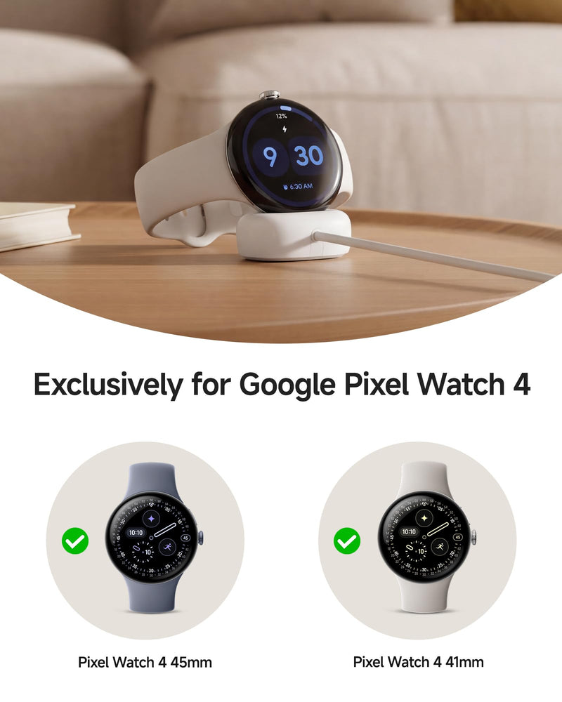 Charger for Google Pixel Watch 4, 5W Fast Replacement Charging Dock Cable for Pixel Watch 4 (41mm / 45mm) White