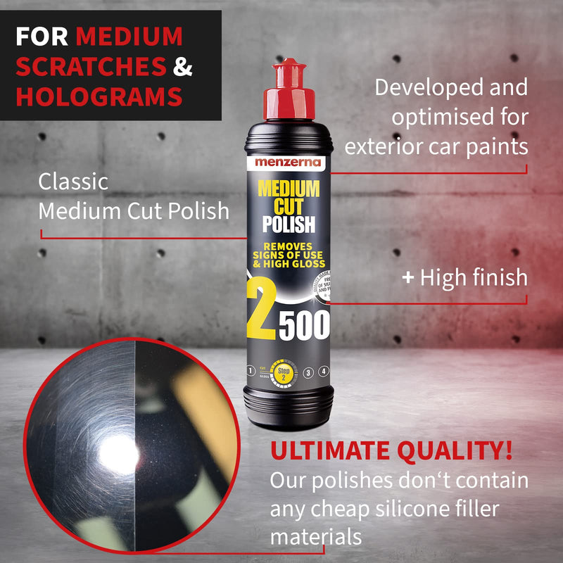 menzerna "Medium Cut Polish 2500" I Abrasive Polishing Compound for Medium Scratches and Signs of Use I Buffing and Polishing Compound for Scratch Repair & a Glossy Finish I Silicone Free I 8 fl oz.