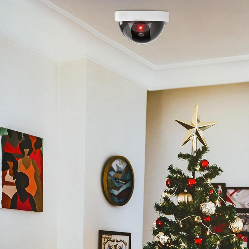 WALI Dummy Fake Security CCTV Dome Camera with Flashing Red LED Light with Security Alert Sticker Decals (SDW-6), 6 Packs, White