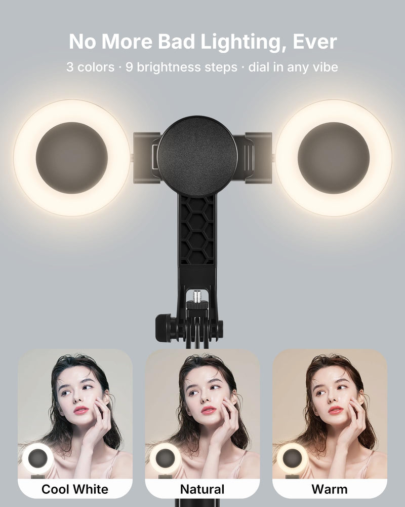3-in-1 Vlogging Kit for iPhone, 71" Tripod with Lights and Mic | Magnetic & Clamp Phone Holder, Plug In & Record, No Setup, Noise Reduction Mic, Rechargeable Remote, Carrying Bag Included