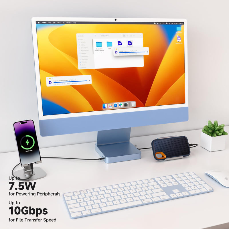 Minisopuru DS802PRO iMac Docking Station for 24 inch iMac M1/M3/M4/M5, Blue | iMac Hub with Max 4TB M.2 SSD Enclosure, 4K@60Hz HDMI, USB-C Charging, 2.5GbE, 10Gbps Data, 4 USB, SD/TF, Audio for 24" iMac.