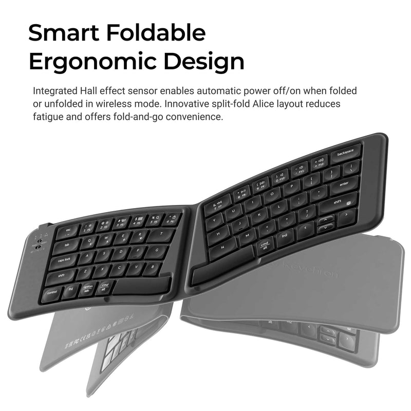 Keychron B11 Pro Ultra-Slim Foldable Wireless Keyboard, 65% Alice Layout | Three Device Switching 1000 Hz Polling 2.4 GHz Wired Mode Launcher Key Remapping Up to 138 Hour Lab Tested Battery Life