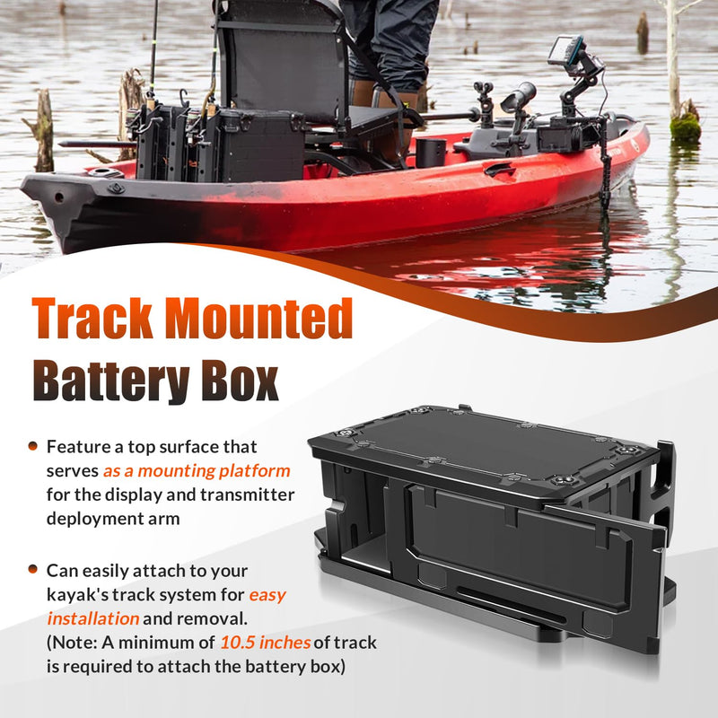 Track Mounted Battery Box for Fish Finders, Replace for YakAttack CellBlok (CLB-1002), Compatible with YakAttack Switchblade Transducer Arm, Fit for Most 7, 9, or 10 Ah 12v Batteries