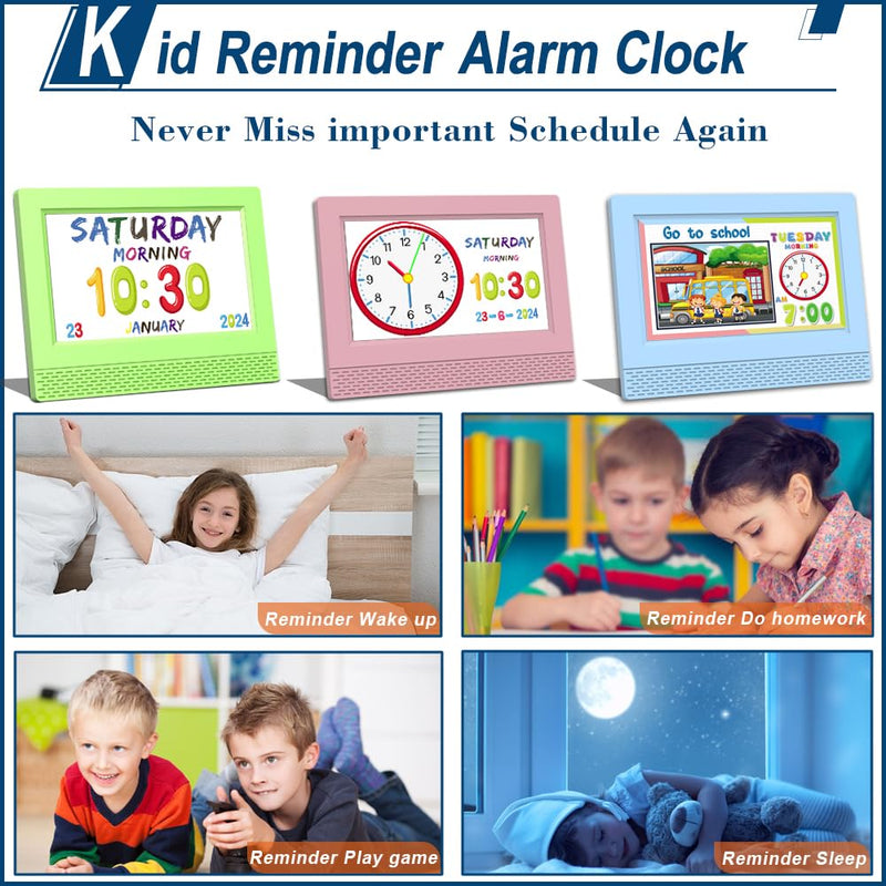 Kids Digital Alarm Clock Colorful, 7" Large LED Time Display Children's Sleep Trainer, Eye-Caring Digital Clock for Girls Boys Bedrooms Bedside, 17 Alarm Clock Settings Easy to Use Kids Birthday Gift Blue