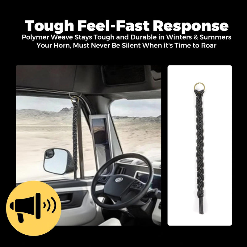 12 Inch Black Braided Air Horn Pull Cord Replacement - Heavy Duty Synthetic Leather Lanyard for Semi Truck, Tractor & Big Rig Accessories