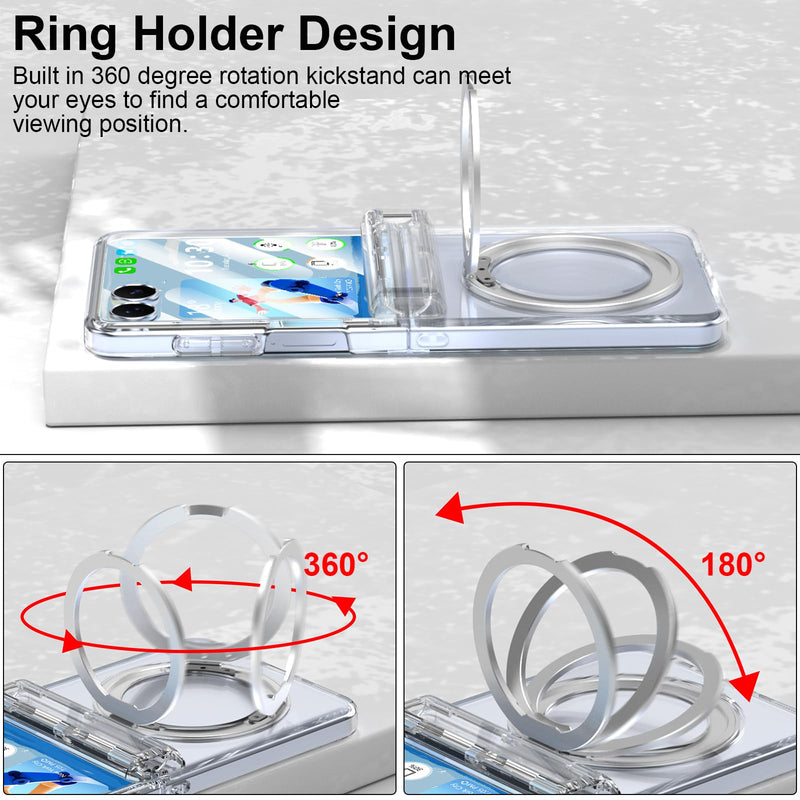 Designed for Z Flip 8 Case Clear Magnetic with Kickstand Hinge Protection | Compatible with MagSafe Slim Protective Phone Case with Screen Protector Plating Cover for Samsung Galaxy Z Flip 8 Clear B