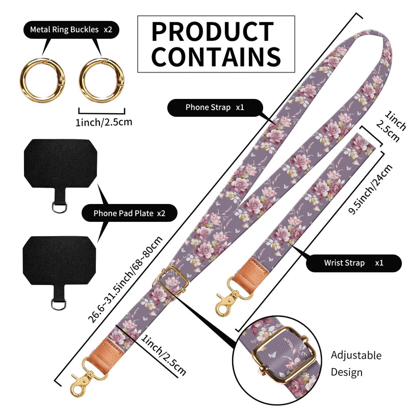Phone Lanyard Crossbody Wrist Strap, Cute Cell Phone Lanyards for around the Neck Wristlet Wrist Strap Beautiful Flowers