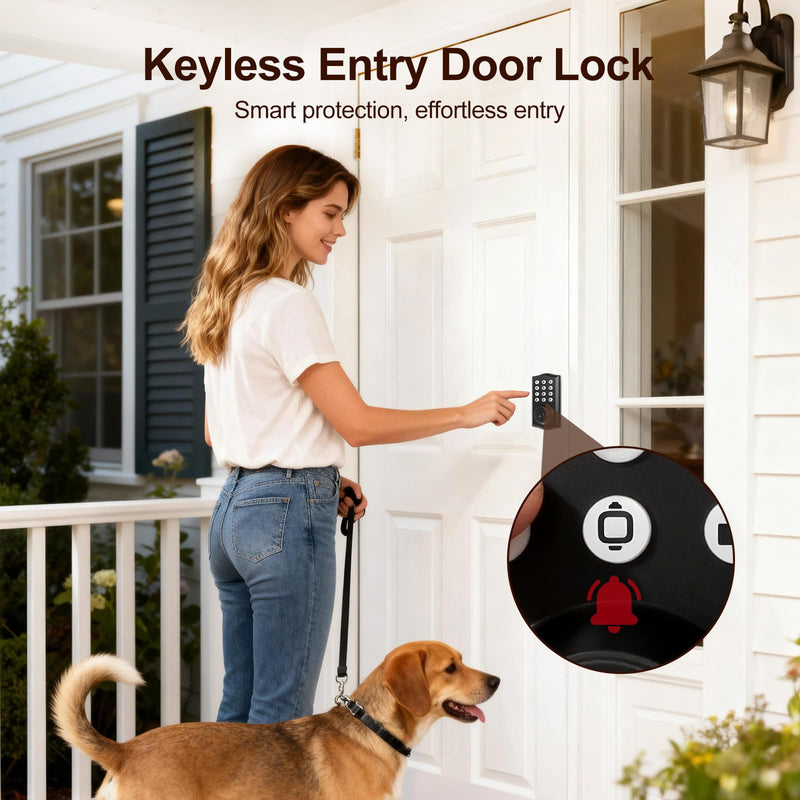 Keyless Entry Door Lock with Keypad, Auto Lock, Voice Prompt, Smart Deadbolt Lock for Front Door with Key, Matte Black – Easy Installation, IP55 Waterproof