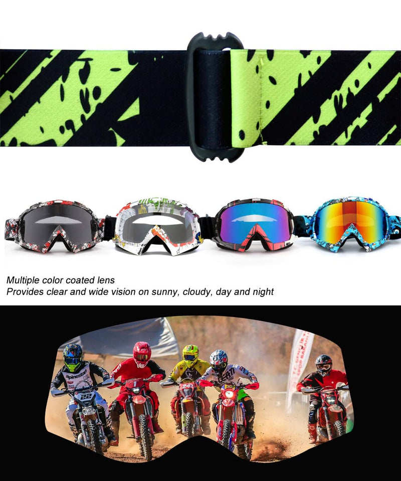SPOSUNE Dirt Bike ATV Goggles UV400 Motorcycle Goggles for Men Women Youth Motocross Riding Goggles Windproof Dustproof Black Green&clear Lens