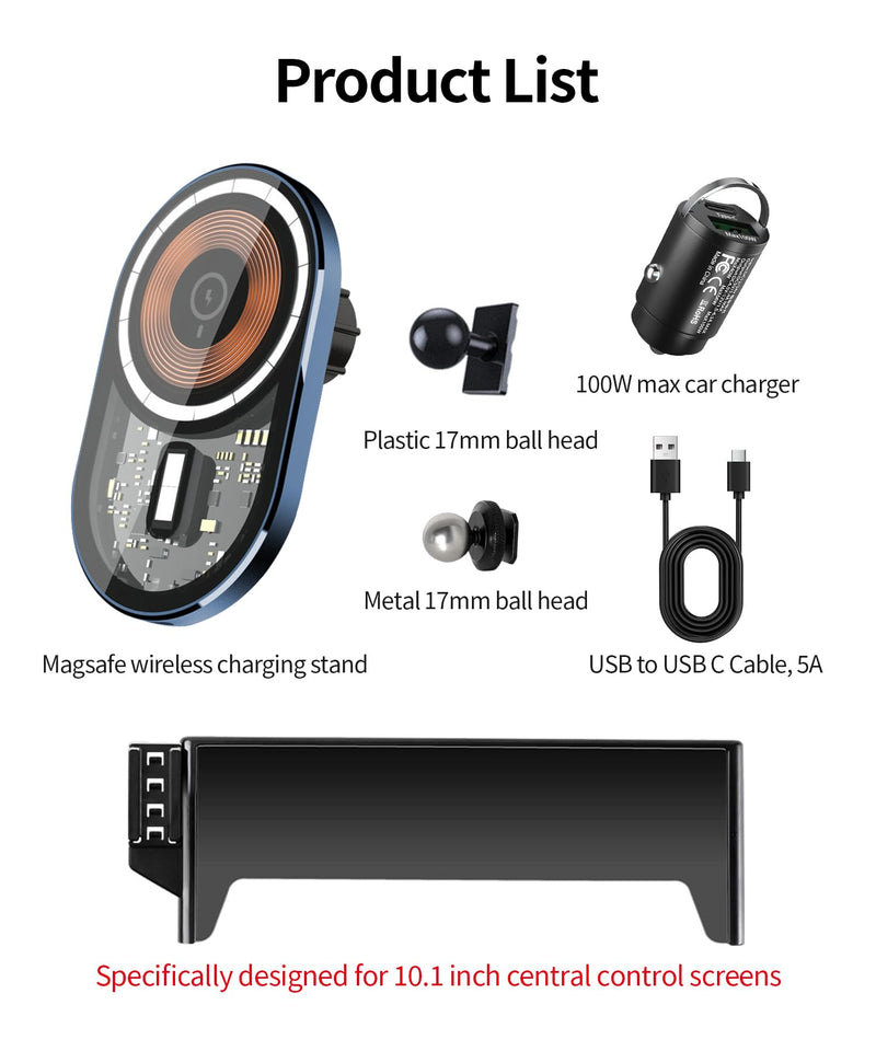 Wireless Charging car Phone Holder for Audi Q5 2021-2025/A5/S5/RS5 2020-2025/A4/S4 2020-2025 Accessories 10.1 inch Screen Fixed Clip,360° Rotation car Phone Mount Compatible with MagSafe 10.1-inch for 21-25 Q5/ 20-25 A5/S5/RS5A4/S4