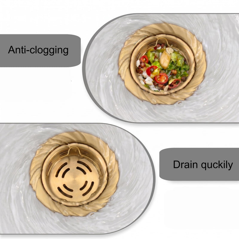 LQS Gold Extended Sink Flange with Deep Basket Strainer, Deep Garbage Disposal Sink Flange for Kitchen Sink, Fit for 3-1/2 Inch Standard Sinks Drain Hole