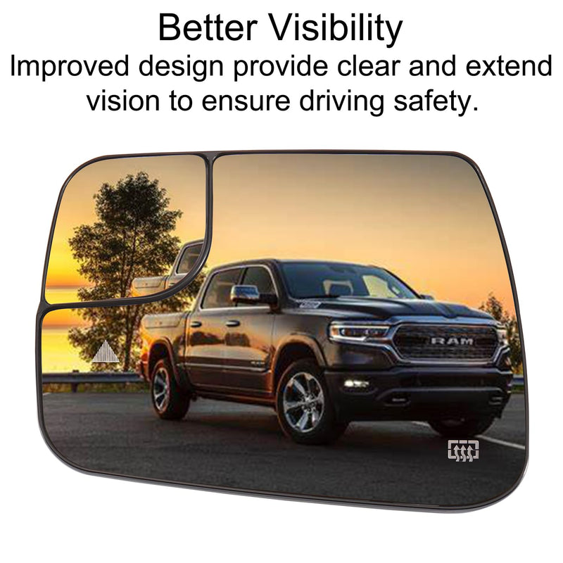 Driver Side Mirror Replacement for 2019-2025 Dodge Ram 1500 2500 with BSD Heated Left Side Mirror Glass Replacement w/o Auto Dimming Driver Side