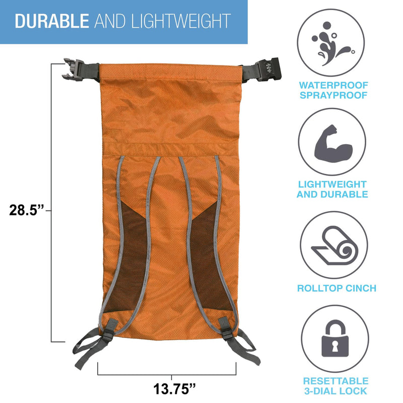 Lewis N. Clark WaterSeals Locking Backpack | Waterproof Bag | Anti-Theft Combination Lock | For Men & Women | Orange