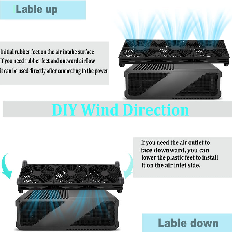 VTRETU Router Cooling Fan for Computer Cooler Audio Video Network Cabinet Server Cooling Project Equipment and Workstation DC 5V USB Power 120mm 360mm Fan with Switch