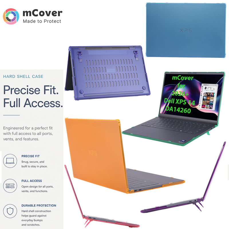mCover Case ONLY Compatible with 2026 or Newer 14-inch Dell XPS 14 DA14260 Windows Laptop PC (Without 360 ° Hinge, NOT Fitting Any Other Dell Models)- Clear