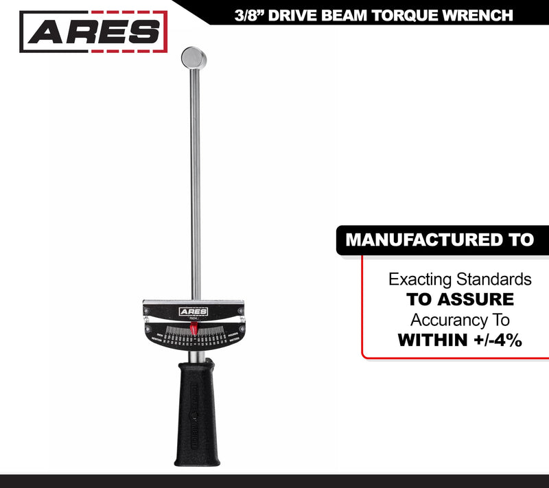 ARES 70214-3/8-inch Drive Beam Torque Wrench - 0-800 Inch/Pounds and 0-90 Newton/Meter Torque Wrench - High Visibility Markings for Easy Readings 3/8-Inch Drive Beam Torque Wrench