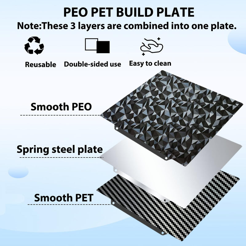 JUUPINE PEO+PET Sheet 310x310mm, Double Sided PEO PET Build Plate Spring Steel Plate for CR10,CR10S,Artillery Sidewinder X1, Sidewinder X2, Anet A8 Plus, Longer LK, LK5 Pro PEO+PET(No Magnetic Sticker)