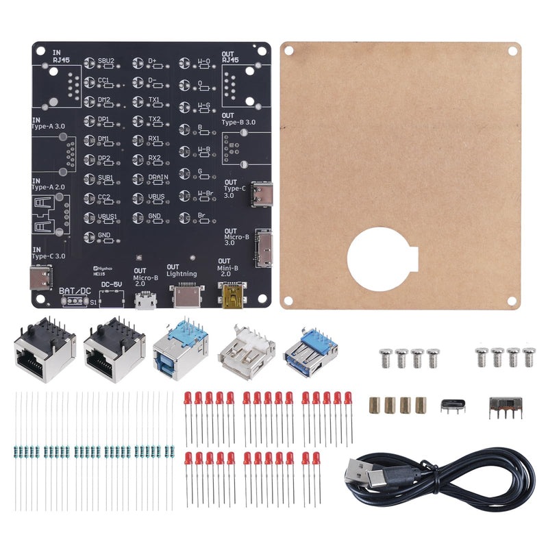 DIY USB Cable Tester Soldering Kit, PEMENOL 9-in-1 USB Cable Checker for USB Type A/C, RJ45, Lightning, Micro B, Mini B, Electronics Project for School Home Data Wire Fast Detection