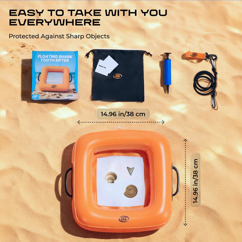 CKG Floating Inflatable Sand Sifter, Lightweight Durable Shark Tooth Sifter for the Beach with Comfortable Grip & Double Sifting Mesh, Perfect for Metal Detecting, Beach Accessories PVC