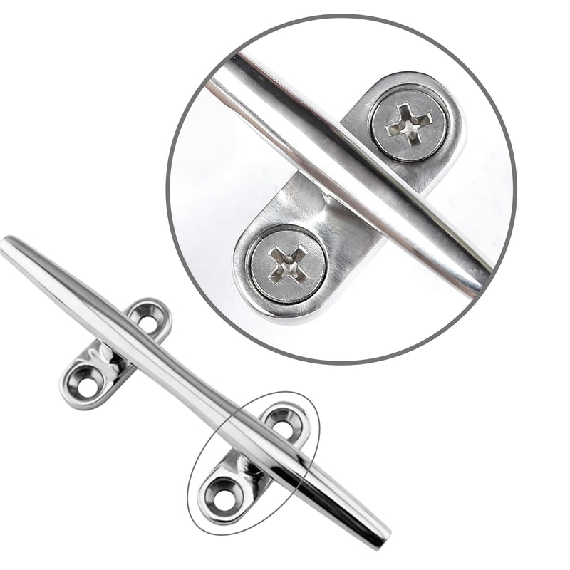 Stainless Steel Boat Dock Cleats 4"/5"/6"/8"/10" Open Base, Marine Grade 316 SS, Rope Cleat, Tie Down, Mooring Accessories with Screws for Boat, Pontoon, Yacht, Deck 5" Silver 2 Pack
