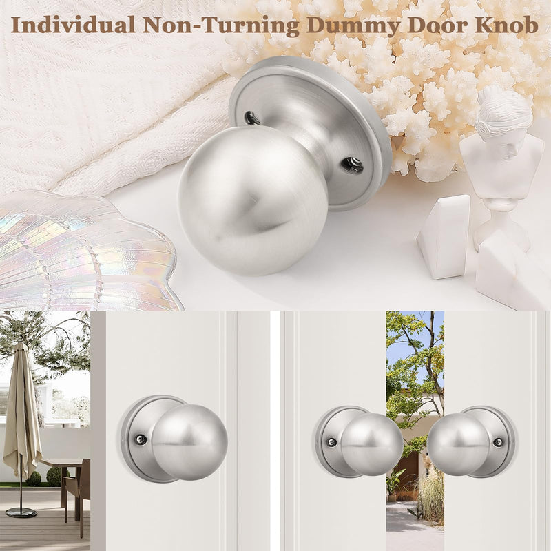 Probrico 4 Pack Round Satin Nickel Single Dummy Door Knobs, Individual Non-Turning Dummy Door Knob Single Side, Interior Door Knobs, Easy Installation