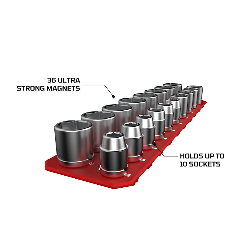 3/8" Magnetic Flexible Socket Holder Holds 18 Sockets Ultra-Flexible Non-Marring Low Profile Design Red