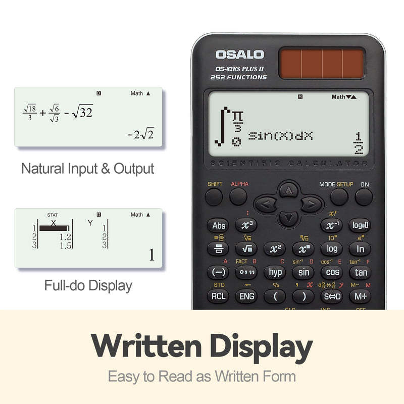 OSALO Desktop Calculator Extra Large Display Scientific Calculator 252 Functions 2-line Written Display & Battery Solar Calculators for Secondary Students