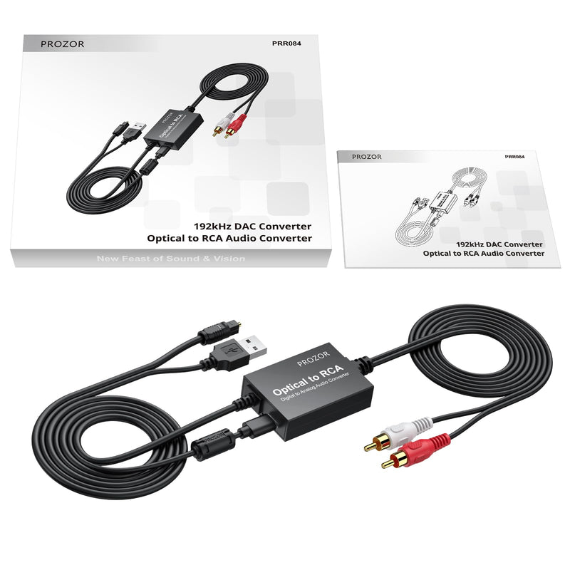 PROZOR 192KHz Digital to Analog Audio Converter 7ft/2.1m Cable Optical to RCA Adapter DAC Digital Audio Converter SPDIF Toslink to RCA for HDTV Amp Blu-Ray DVD PS3 PS4