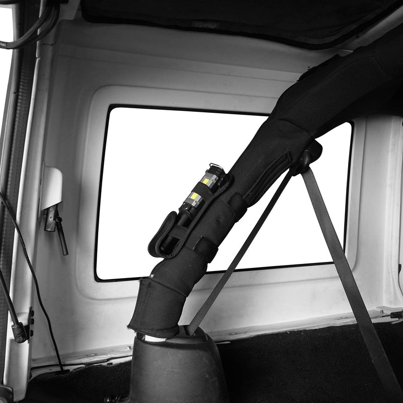 Hooke Road Wrangler Roll Bar Mount Flashlight Holder w/LED Emergency Flashlight for Jeep Wrangler 97-25 TJ JK JL