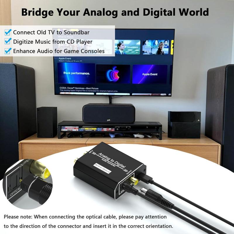 Analog to Digital Audio Converter, RCA L/R & 3.5mm Jack AUX to Coaxial/Optical Toslink SPDIF Audio Adapter, 48kHz/24bit PCM LPCM Stereo ADC, for TV/CD/Game Console/Soundbar/Headphone