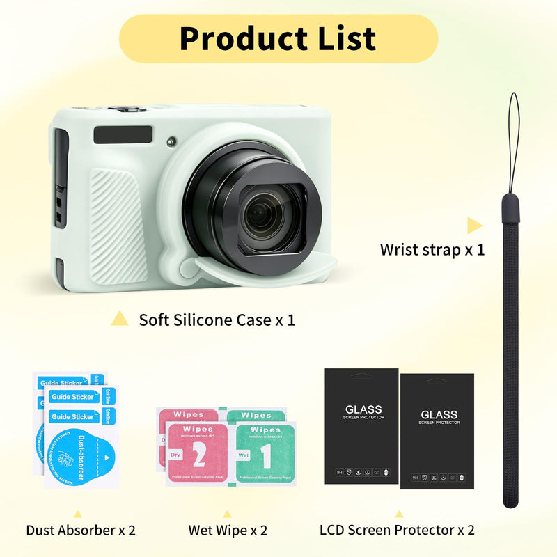 Silicone Case for Canon SX740 HS/SX730 HS +2 Screen Protectors (Green) | Silicone camera case with detachable lens cap, anti-slip shockproof, slim fit. Ideal for travel vlogging & outdoor use Green