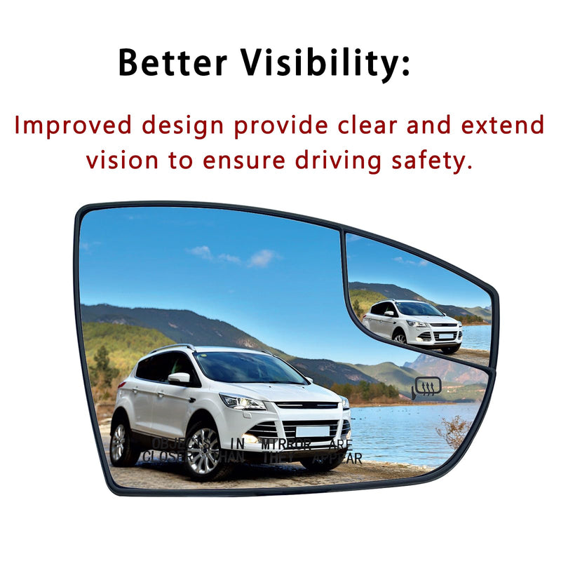 Right Passenger Side Heated Mirror Glass Replacement For 2013 2014 2015 2016 Ford Escape 2013 2014 2015 2016 2017 2018 Ford C-Max - For Ford Escape Side Mirror Glass With Rear Holder Right (Passenger Side)