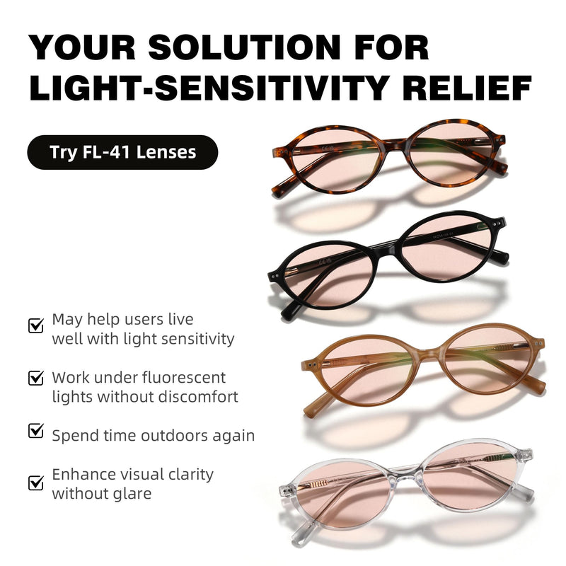Rose Tinted FLuorescent-41 Migraine Glasses for Light Sensitivity and Photophobia,Indoor/Outdoor Fluorescent Eyewear 25% Rose Tinted Lens-leopord Frame