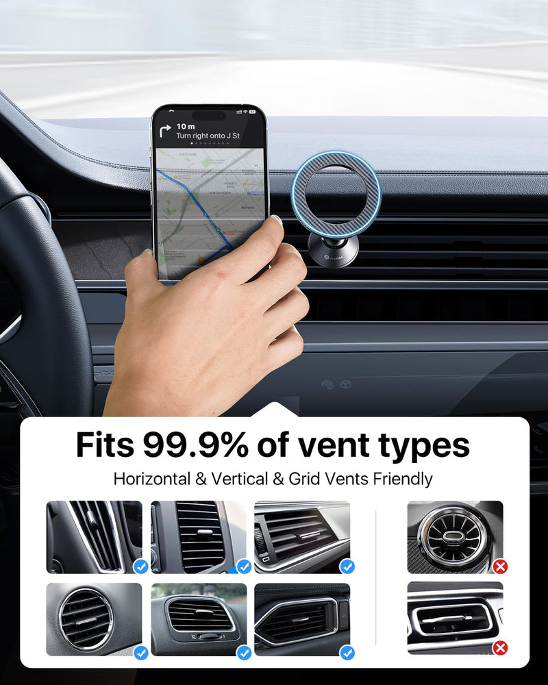 andobil for MagSafe Car Mount Vent, 20xN55 Strongest Magnet ＆ All Metal | Upgraded Metal Clip, Compact Magnetic Phone Holder, 1s Install, 360 Rotatable, Fits 99% Vent, for iPhone 17 - 12 Pro Max Mini