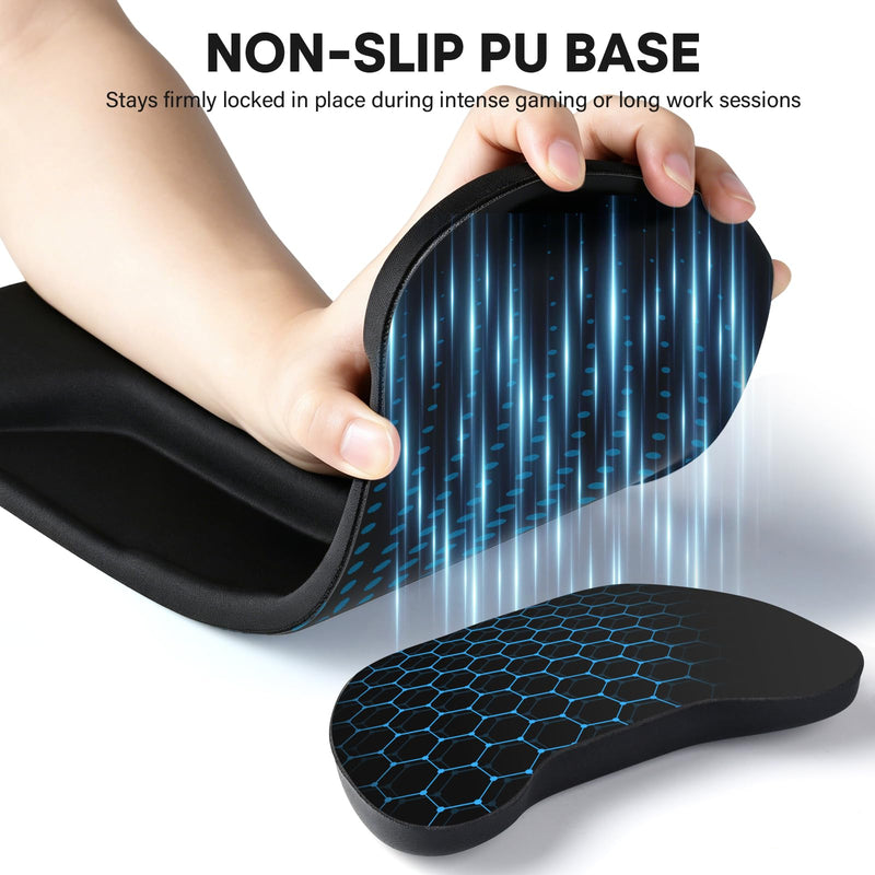 JIKIOU Wrist Rest for Keyboard and Mouse, Soft Memory Foam Wrist Rest Black | Massage Design, Non-Slip PU Base, Built-In Phone Holder & Storage Slot, Ergonomic Slope Design for Easy Typing, Pain Relief