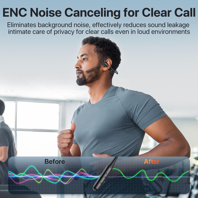 Open Ear Headphones with Mic, 29g Bluetooth Headset, Air Conduction Headphones with Dual Device Connection & Mute, Wireless Headset with Mic for Work, Driving, Office, Workout, Black