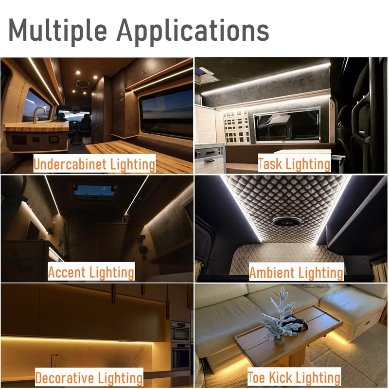 RV Flexible LED Strip Light 12V Dimmable Tape Light 16.4 ft 600 LEDs Width 5/16” for Camper Van Motorhome Truck Trailer Interior Lighting, 2000 Lumen CRI 90+ Indoor Only (6500K) 6500K