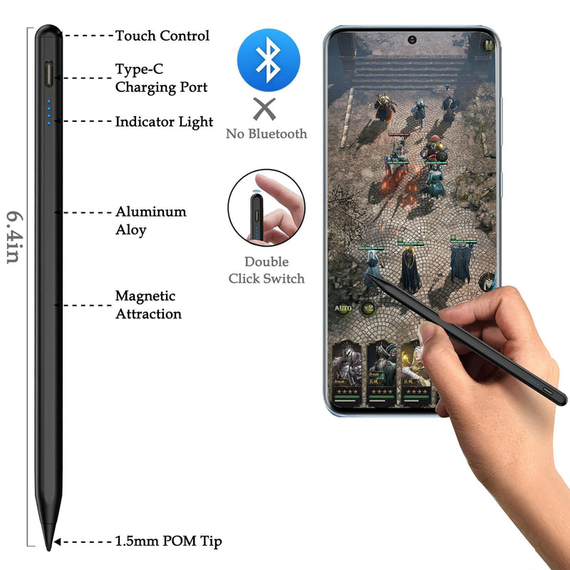 Active Stylus Pen for Touchscreen Android iPhone Tablet Phone，Touch Screen Pen for iPhone/iPad/Pencil/Samsung/iOS/Lenovo/Huawei/Vivo - Black For iPhone/Android/iOS/iPad I - Black - Universal 4 lights