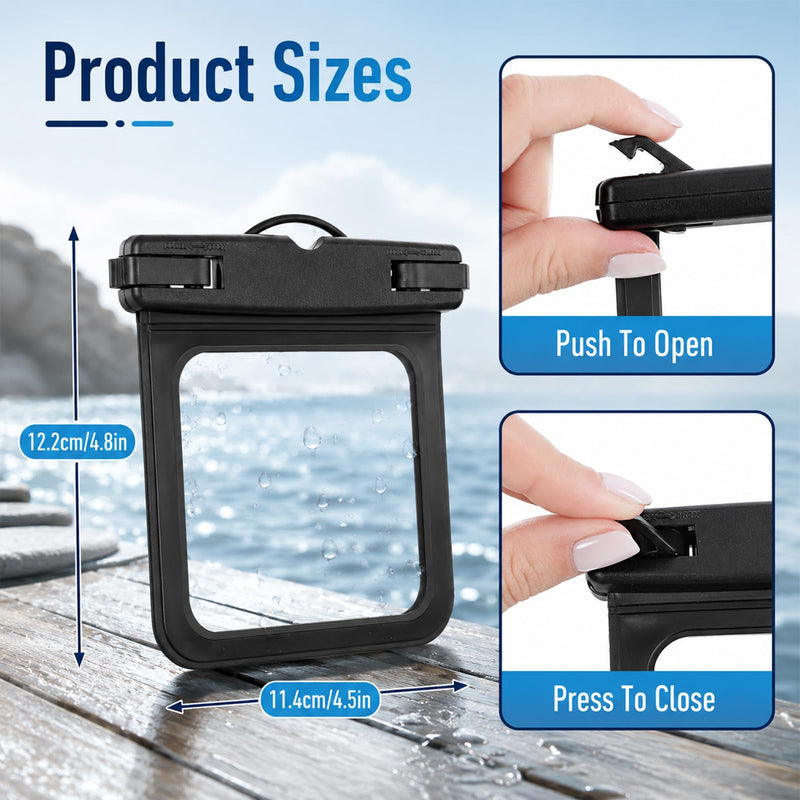 2 Pack Small Waterproof Wallet, Waterproof Key Holder Pouch Black | Floating Waterproof Car Key Fob Case, IPX8 Submersible Dry Bag, Pocket TPU Pouch for Beach Surfing Boating Water Sports