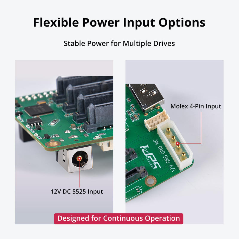 GeeekPi 5 Bay SATA Storage Expansion Board for Raspberry Pi 5 2GB/4GB/8GB/16GB, with 12V DC Power Supply