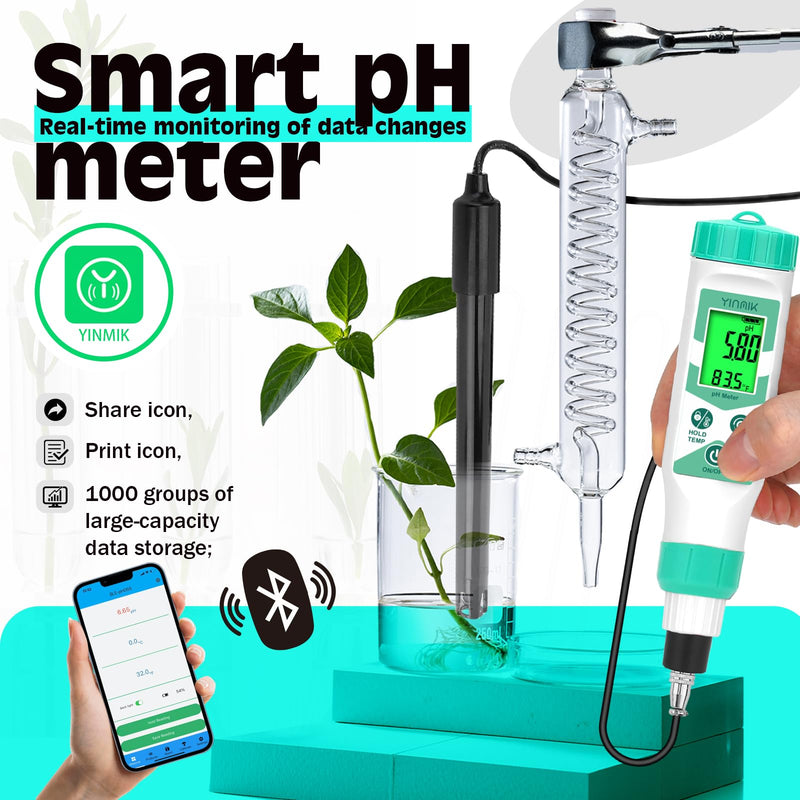 Smart pH Meter for Laboratory, Digital pH Tester, Accurate Hydroponic pH Test Kits, pH Meter with line for Pool Aquarium Water Treatment Accurately Measure and Monitor pH in Wide Range of Media